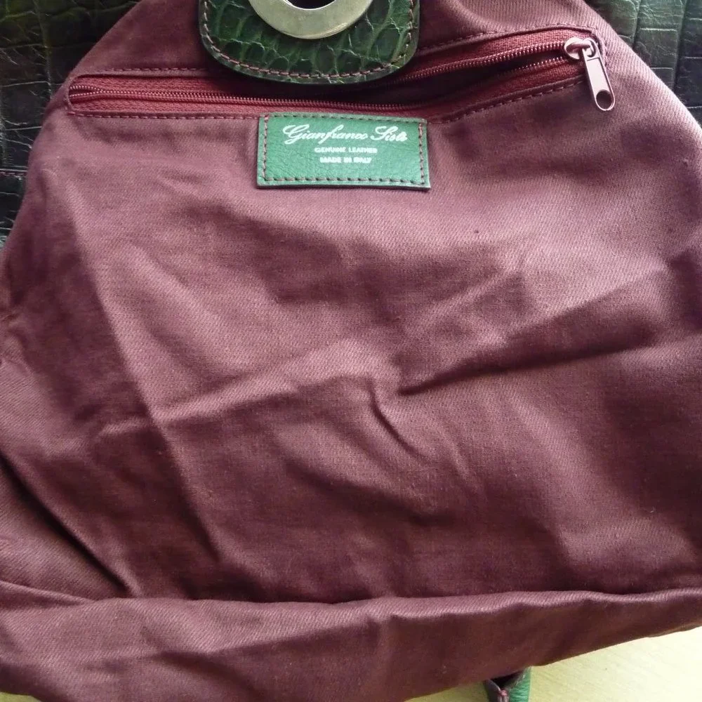 Green Croc-Texture Satchel with Silver Accent